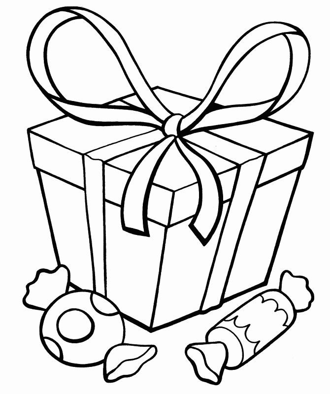 Present With Bow And Candy Coloring Page