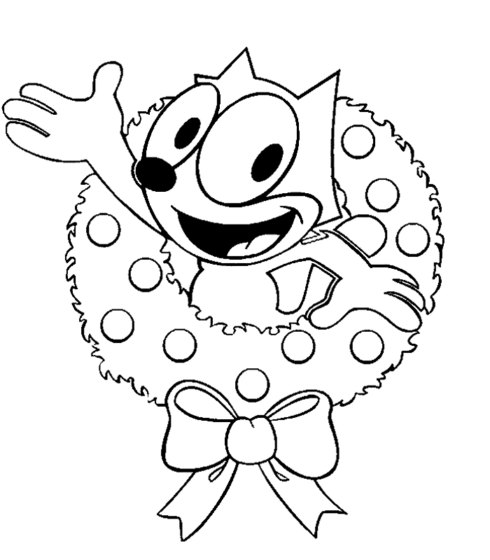 Feilx In A Christmas Wreath Coloring Page