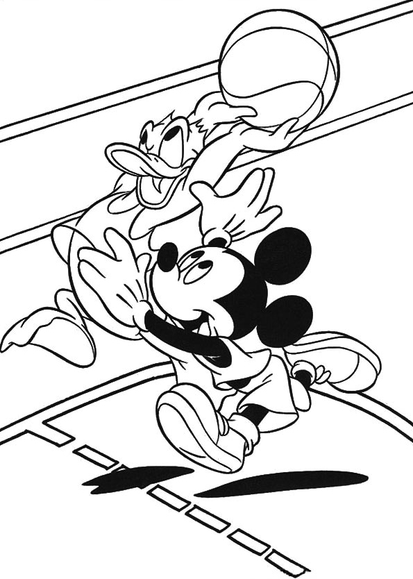 Mickey And Donald Playing Basketball Coloring Pages