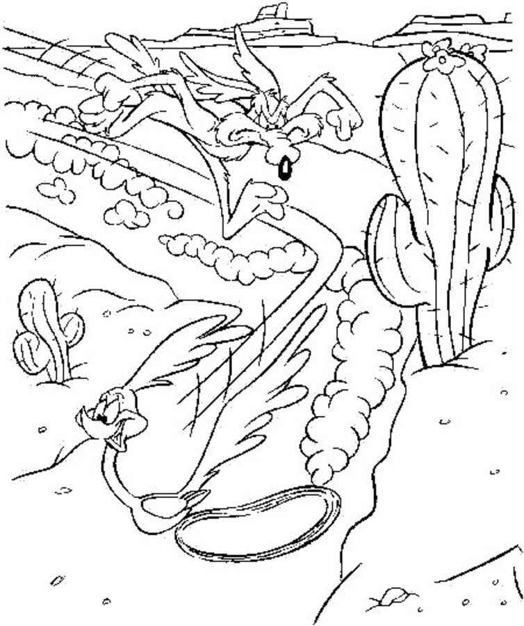 Wile E Chasing Road Runner Coloring Page