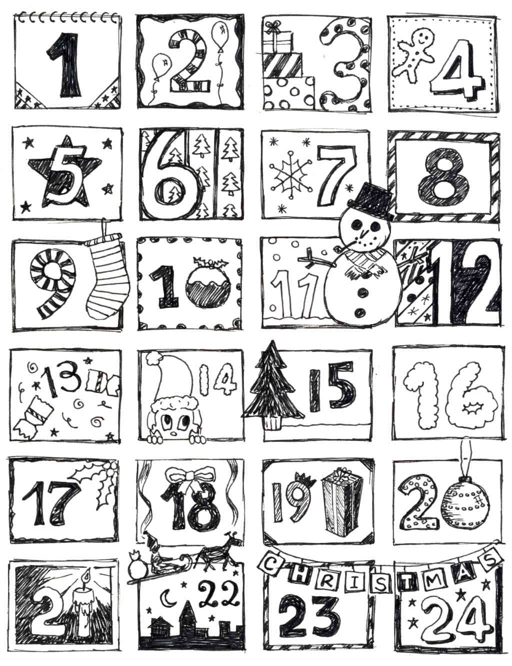Advent Calendar Printable Sheet