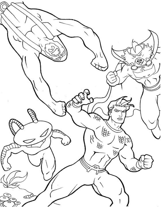 Aquaman Fighting Sea Villians Coloring Page
