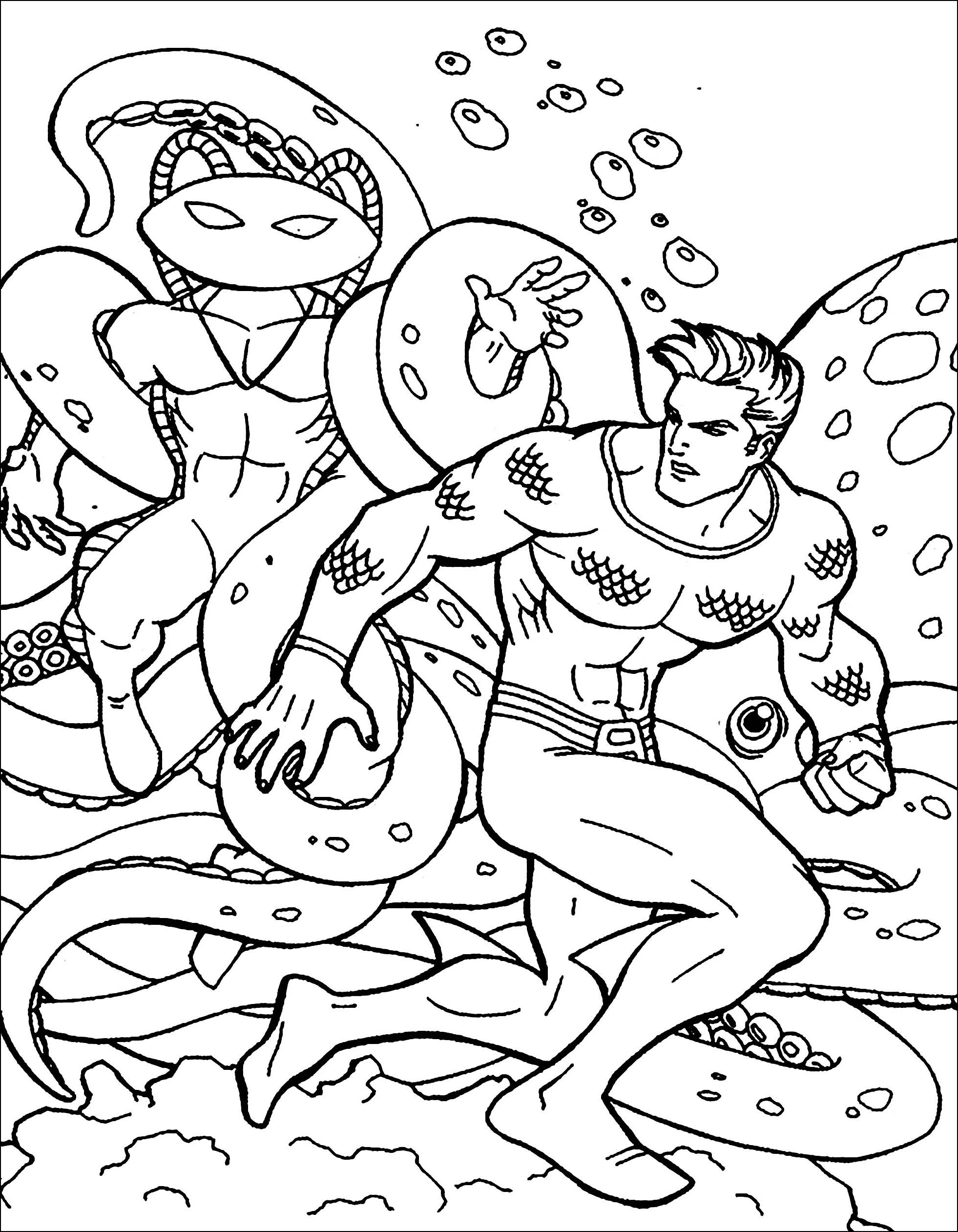Aquaman Fighting Tentacles Coloring Page