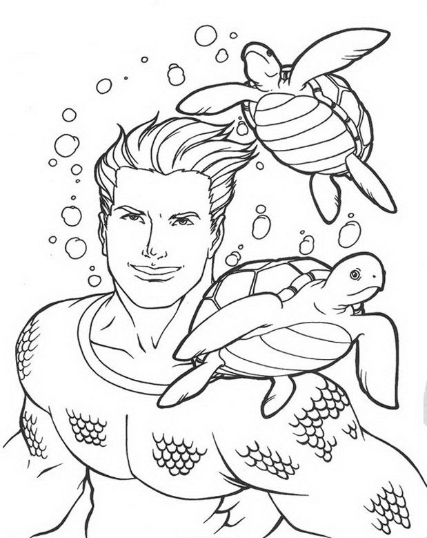 Aquaman And Turtles Coloring Page