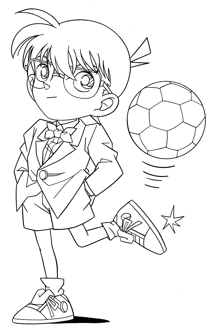 Cute Character Kicking Soccer Ball Coloring Page