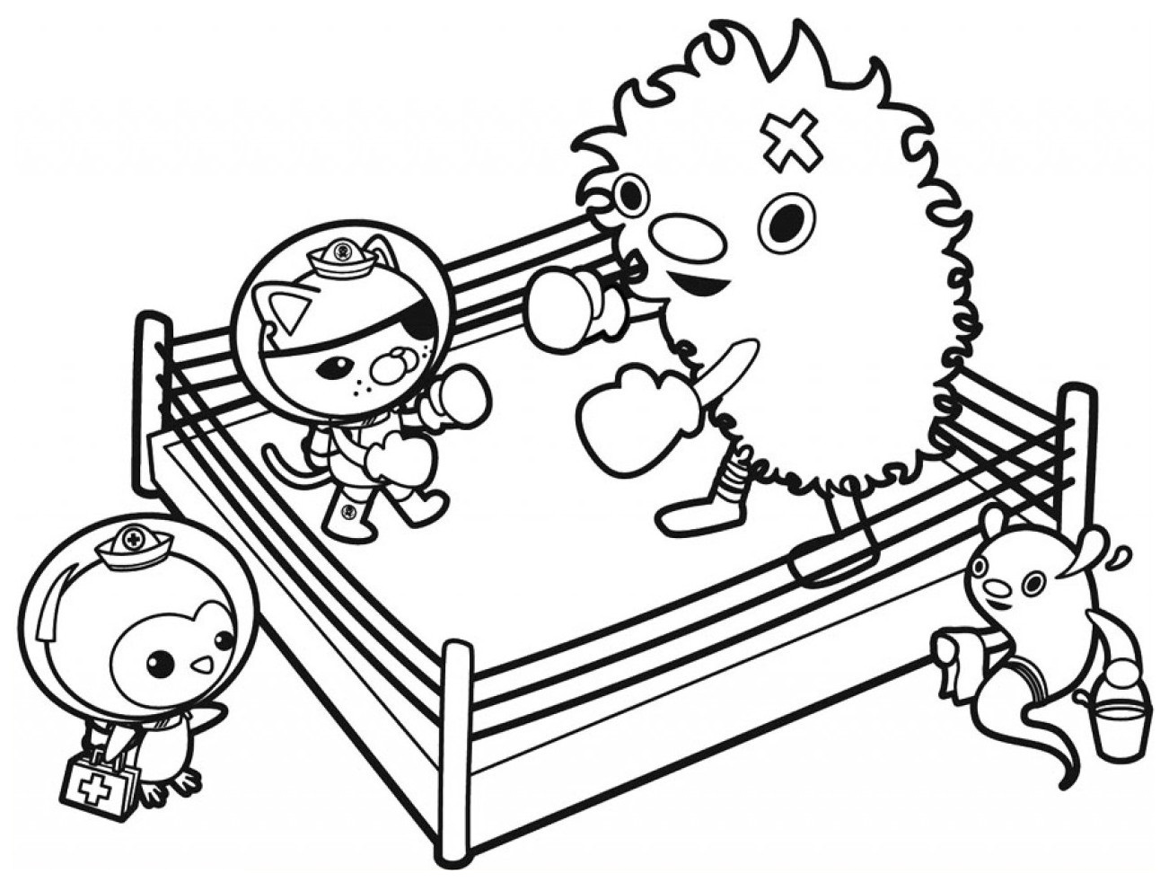 Cute Characters In Boxing Ring Coloring Page