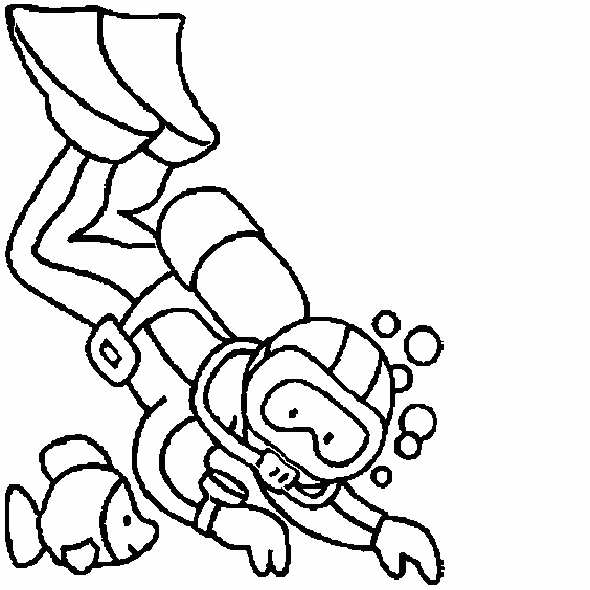 Cute Scuba Diver And Fish Coloring Page