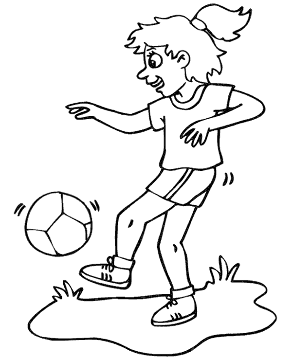 Girl Kicking Soccer Ball Coloring Page
