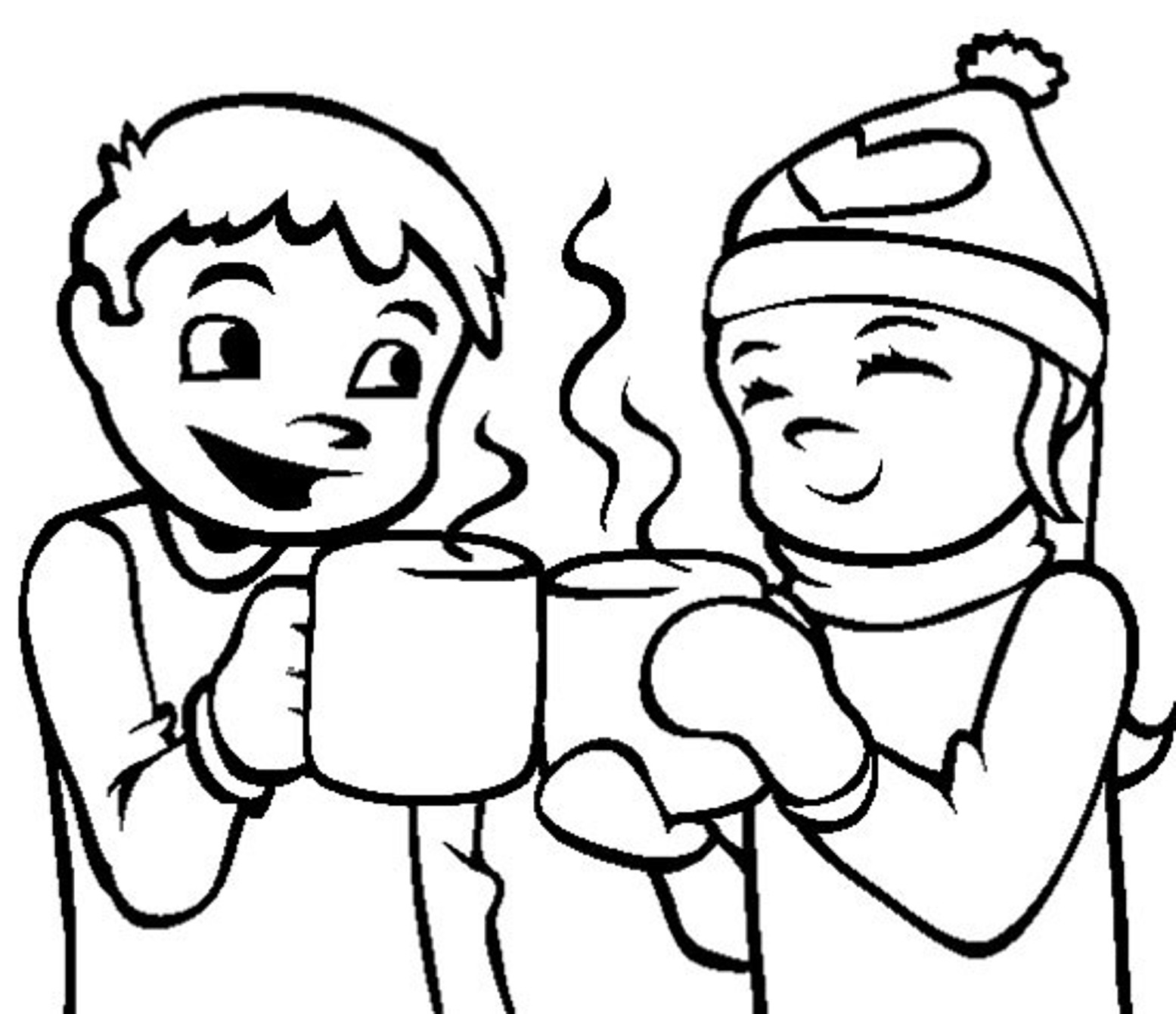 Kids Drinking Hot Cocoa Coloring Page