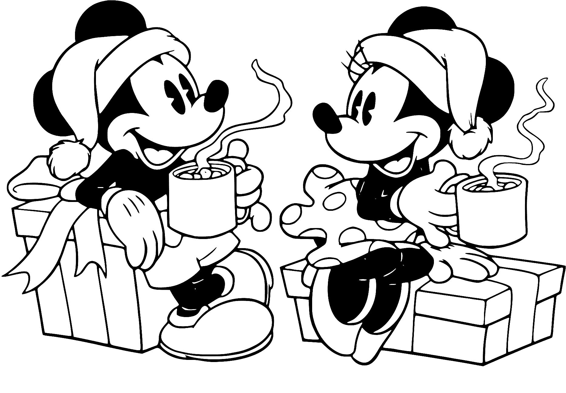 Mickey And Minnie Drinking Hot Cocoa Coloring Pages