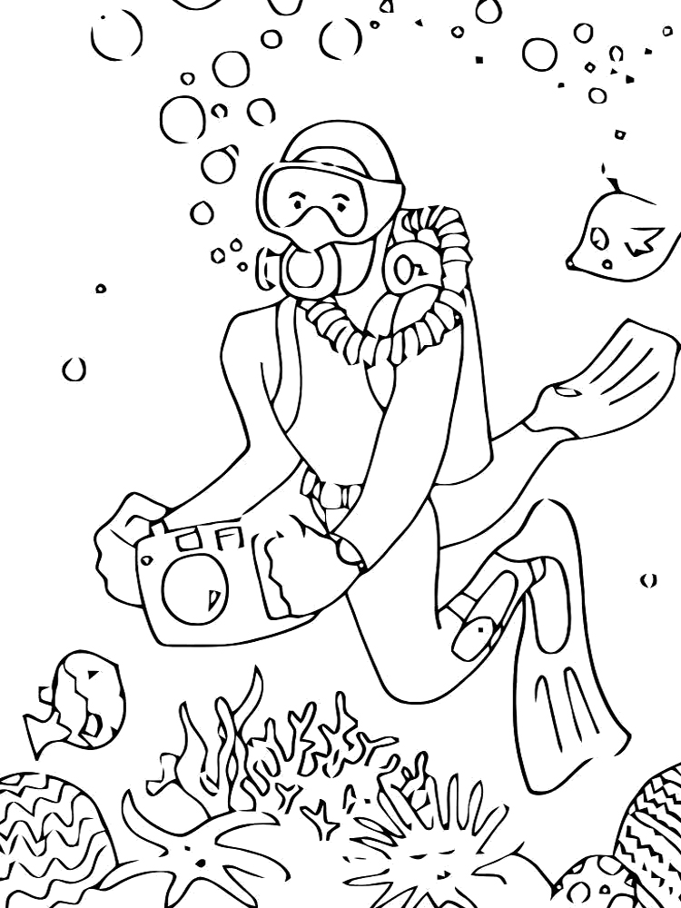 Scuba Diver Taking Underwater Photographs Coloring Page
