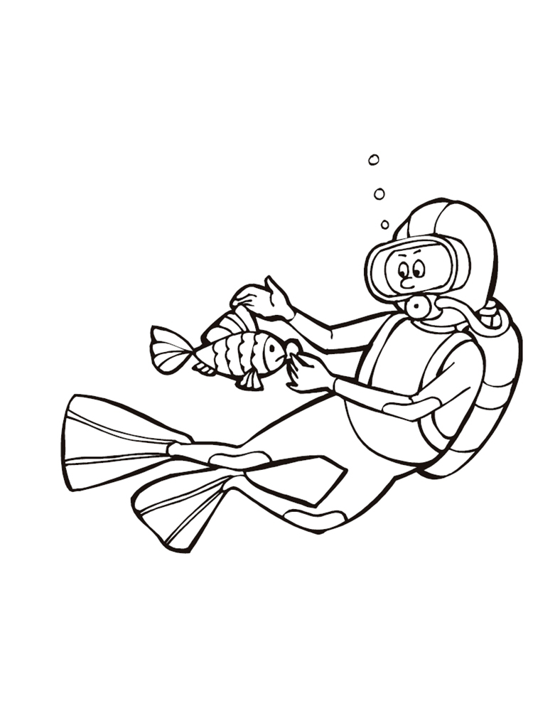 Scuba Diving With Fish Coloring Page