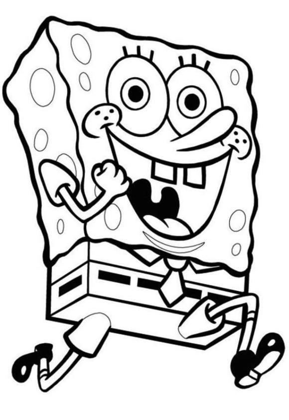 Sponge Bob Running To Work Coloring Page