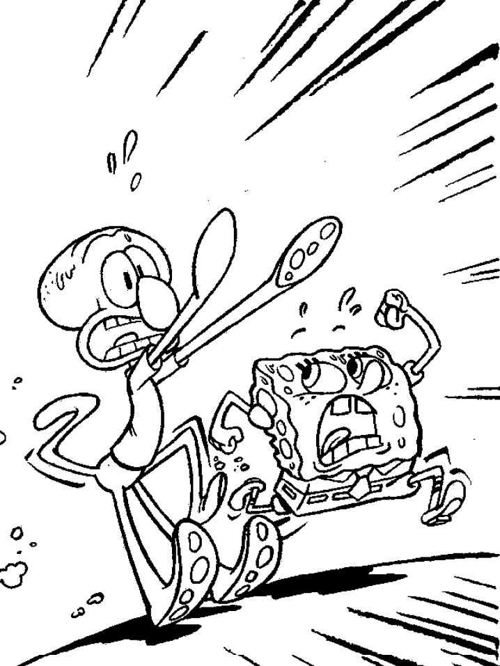 Spongebob And Squidward Running Coloring Page