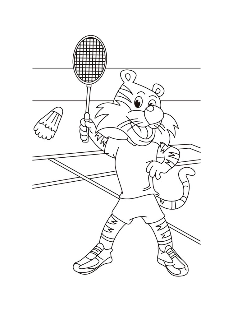 Tiger Playing Badminton Coloring Page