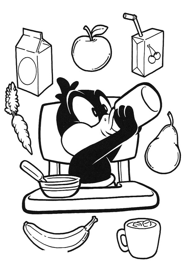 Baby Daffy Eating Breakfast Coloring Page