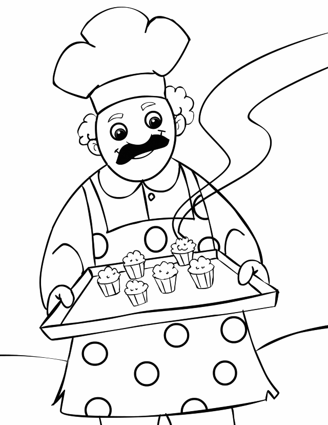 Baker Making Muffins Coloring Page
