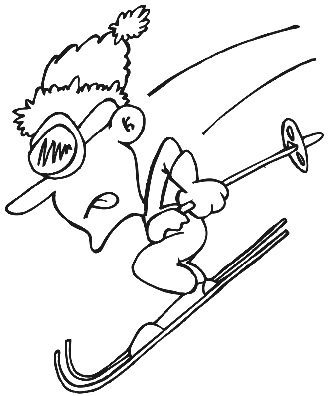 Cartoon Man Skiing Coloring Page