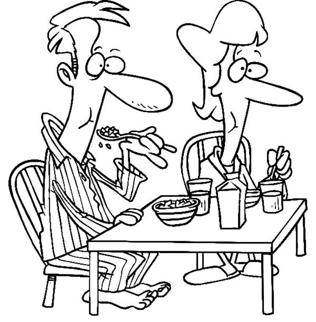 Couple Eating Breakfast Coloring Page