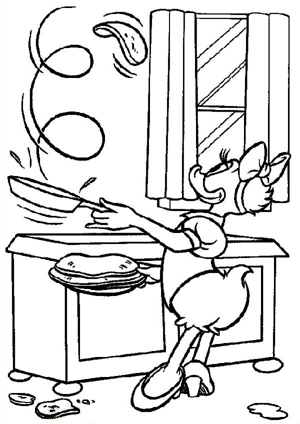 Daisy Duck Making Pancakes Coloring Page