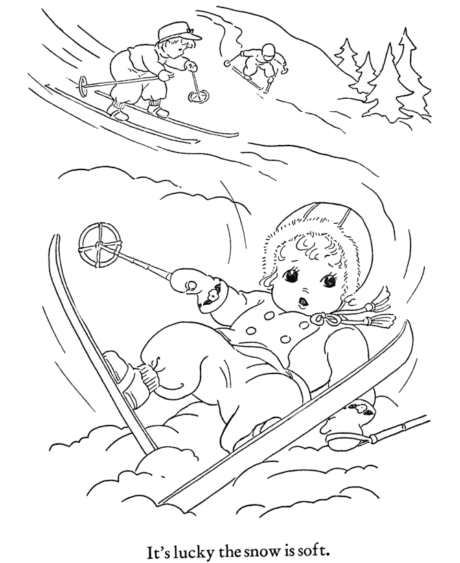 Falling Down While Skiing Coloring Page
