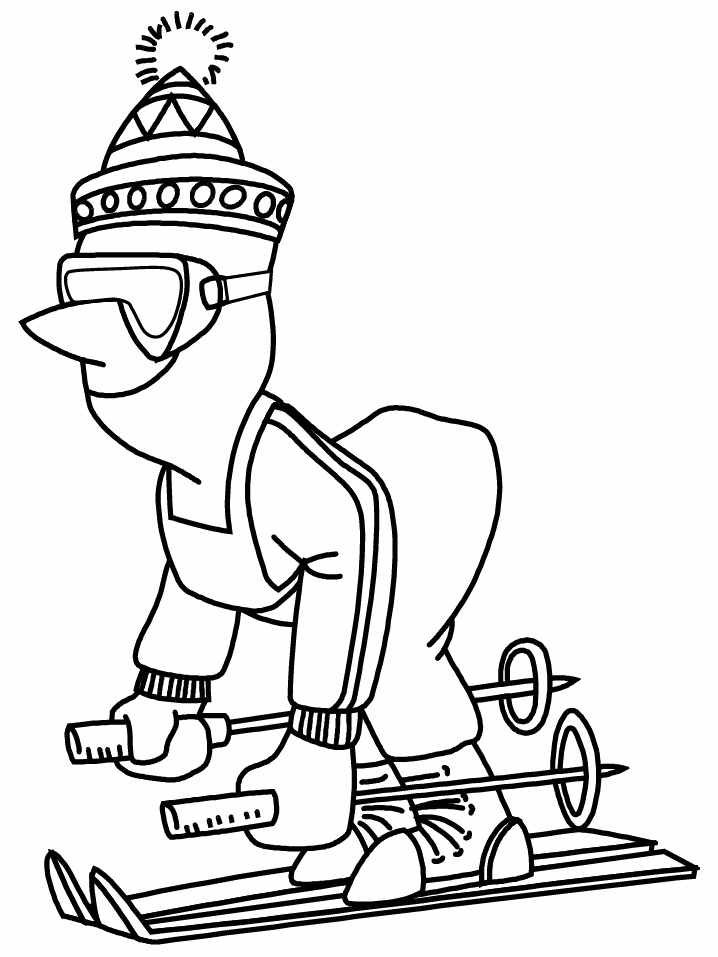 Funny Man Skiing Coloring Page
