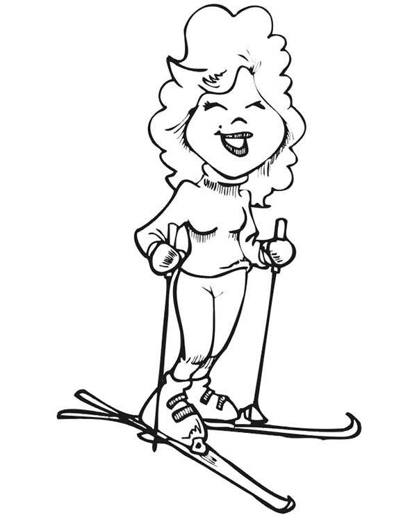 Lady Skiing Coloring Page