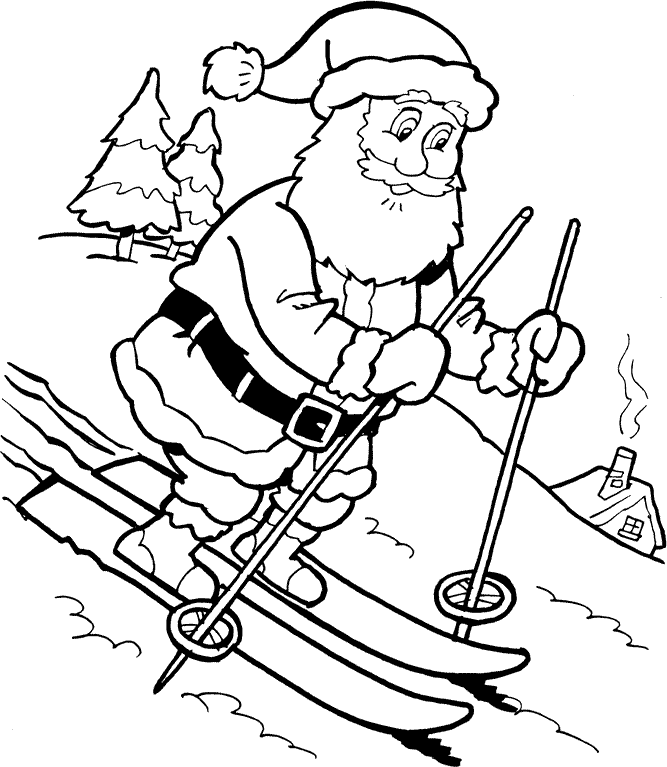 Santa Skiing Coloring Page