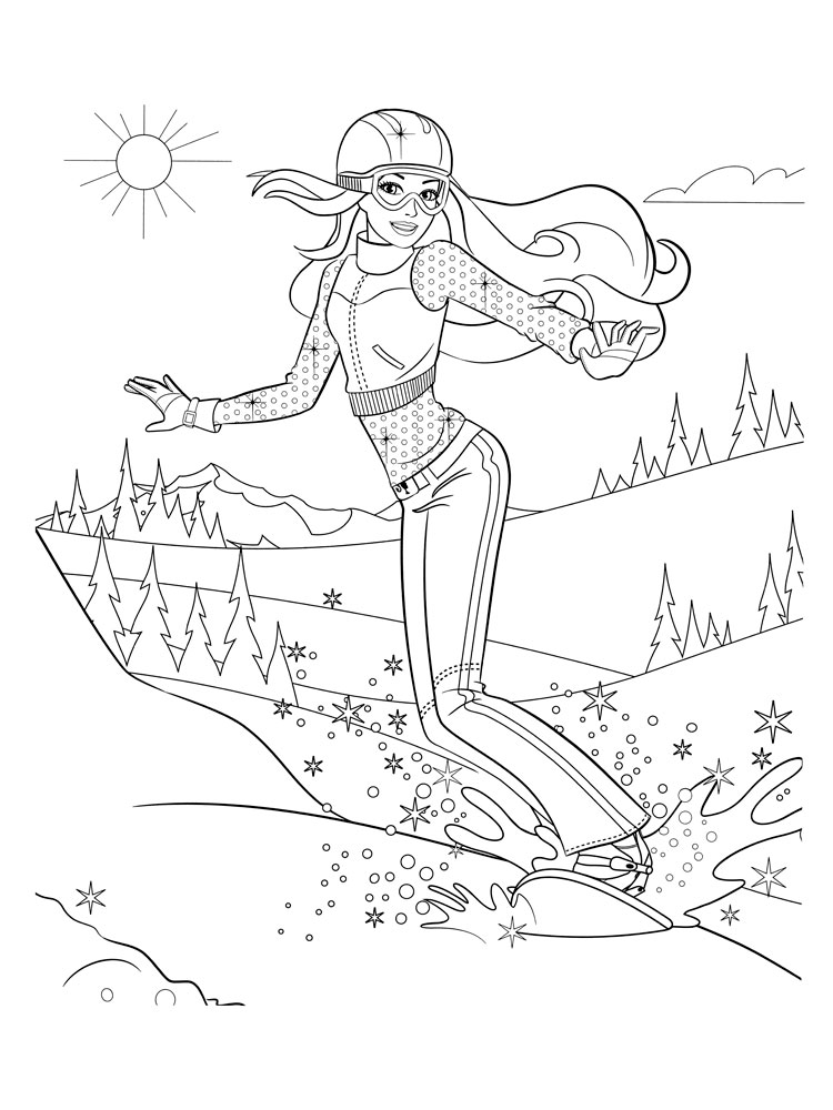 Barbie Snowboarding Coloring Page