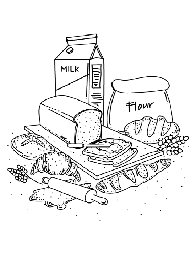 Bread Ingredients Coloring Page