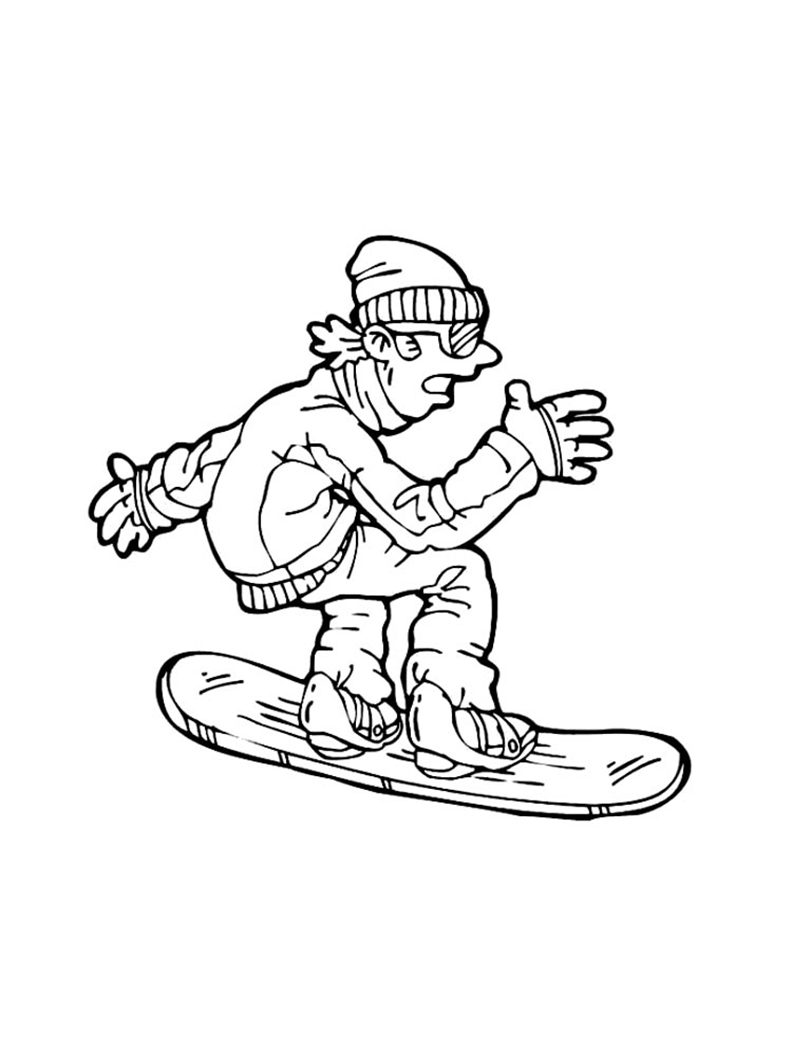Cartoon Guy Snowboarding Coloring Pages