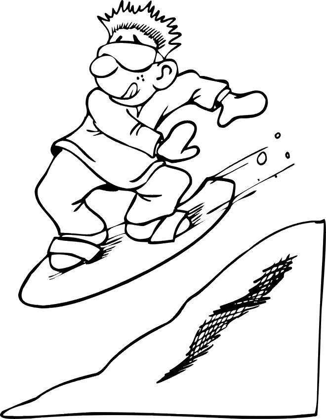 Cartoon Man Snowboarding Coloring Page