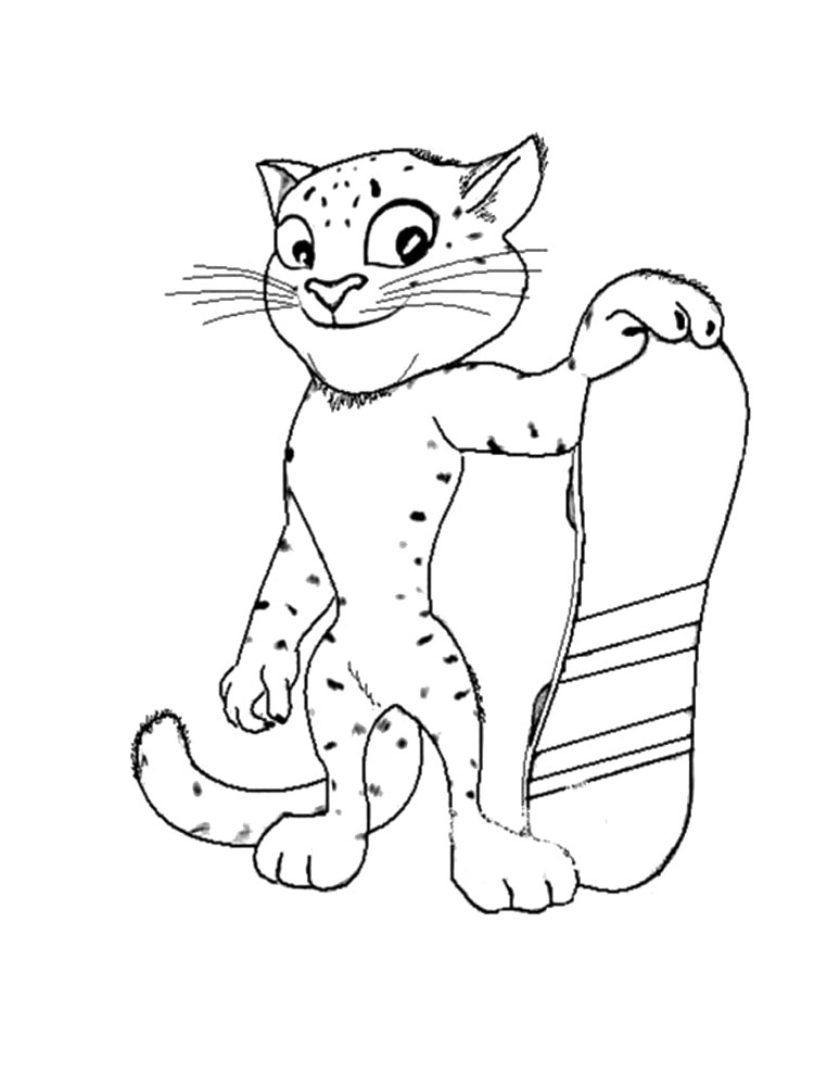 Cat With Snowboard Coloring Page
