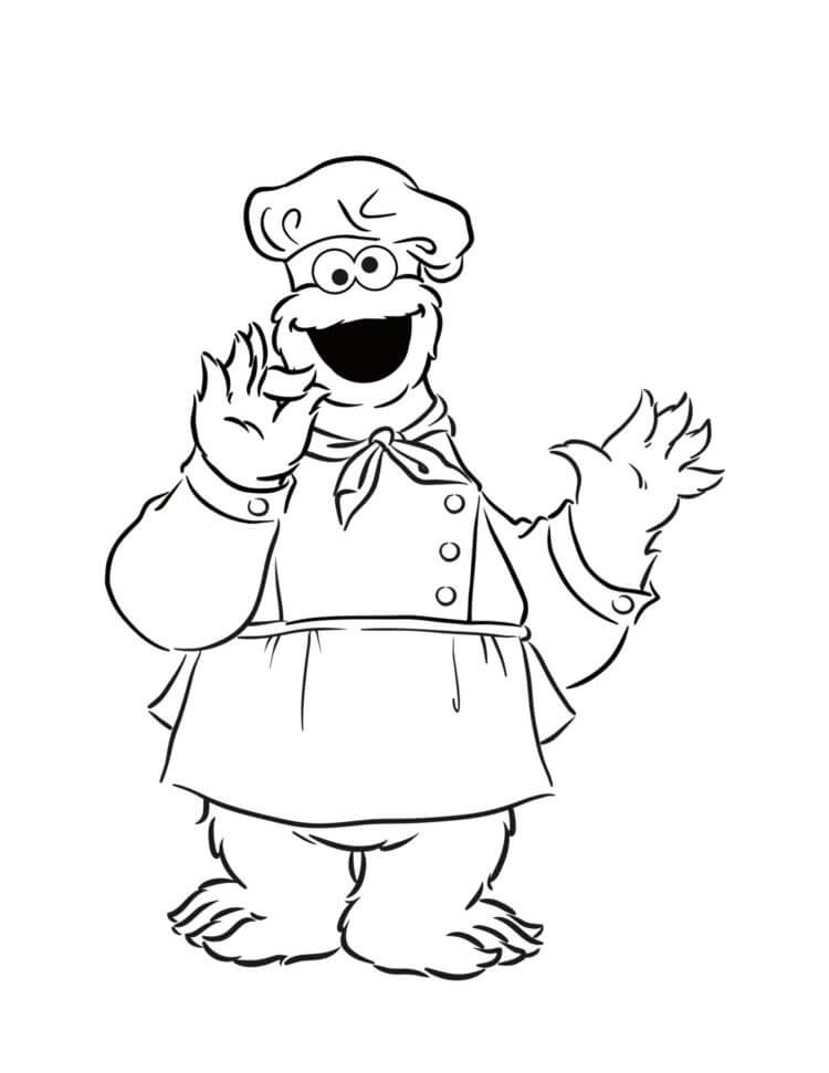 Cookie Monster Chef Coloring Page