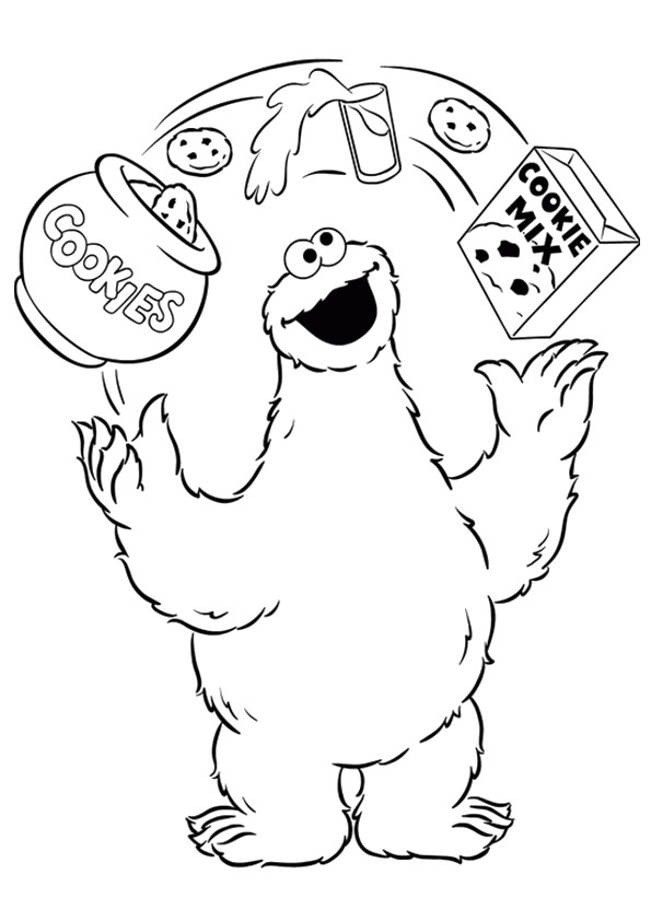 Cookie Monster Juggling Cookie Coloring Page