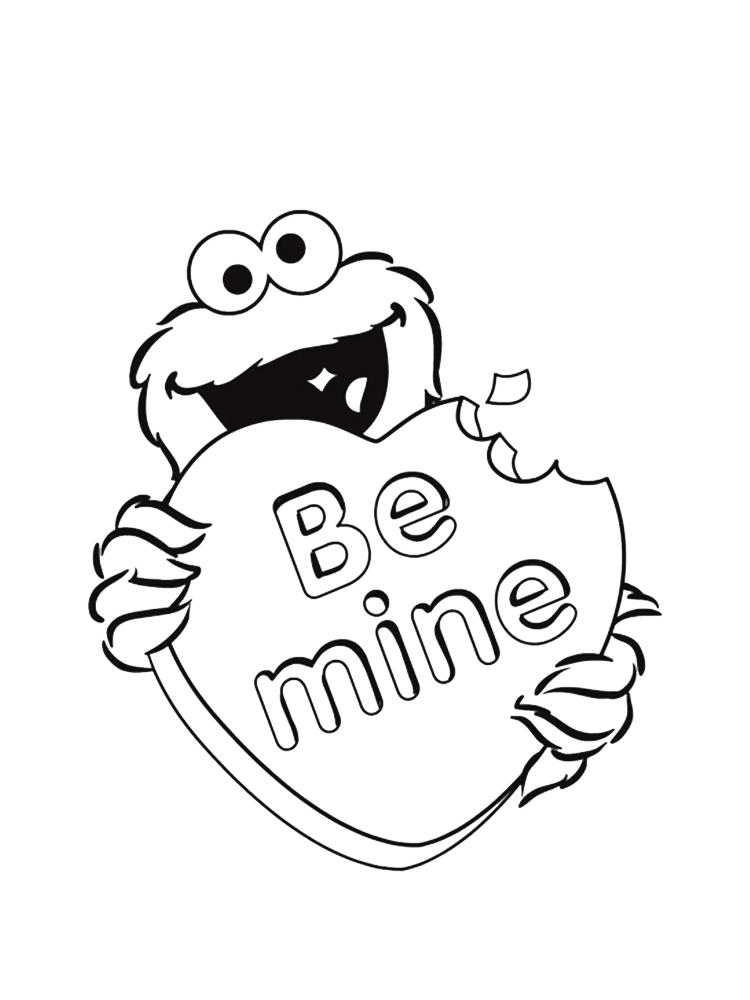 Cookie Monster Valentine Coloring Page