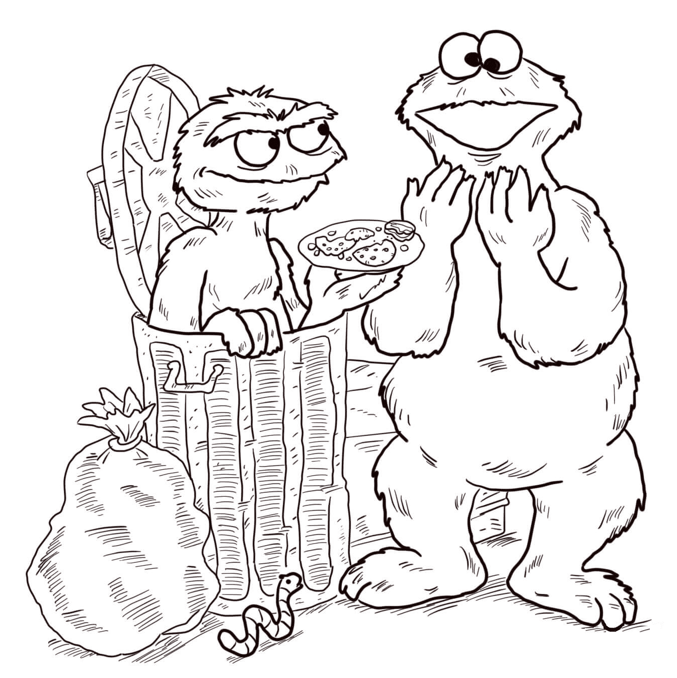 Cookie Monster And Grouch Coloring Page