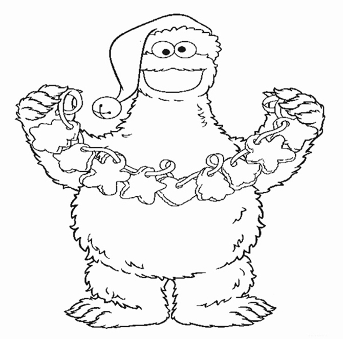 Cookie Monster With String Of Cookies Coloring Page