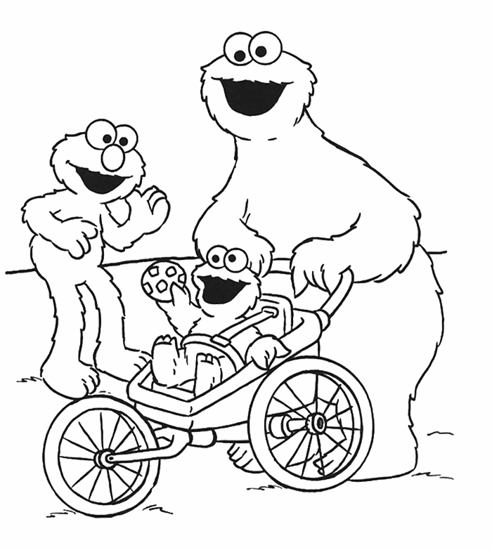 Cookie And Baby Cookie Monster Coloring Page
