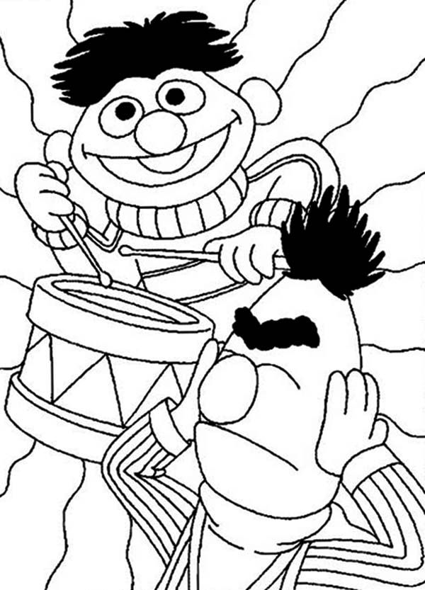 Ernie Playing Drums Coloring Page