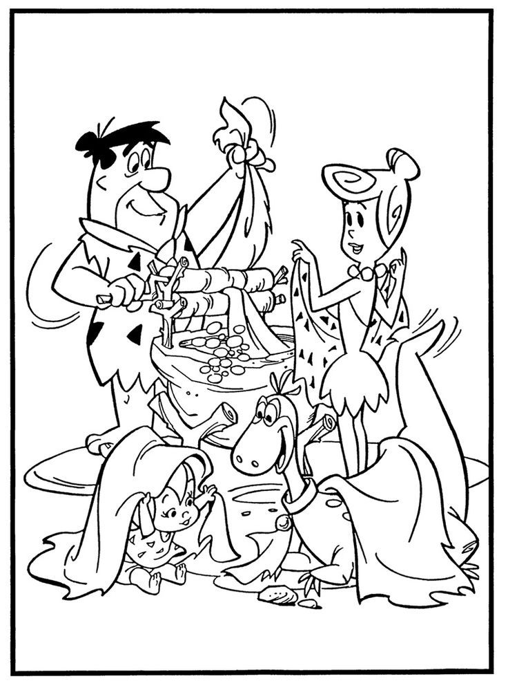 Flinstones Doing Laundry Coloring Page