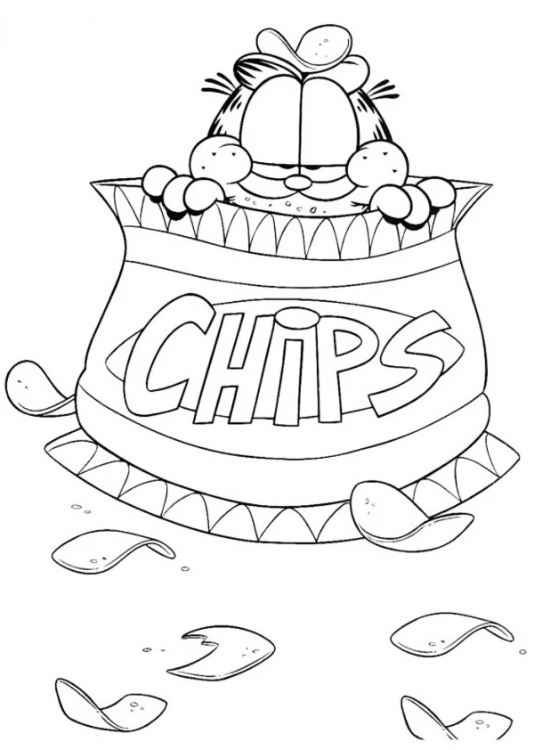 Garfield In A Bag Of Chips Coloring Page