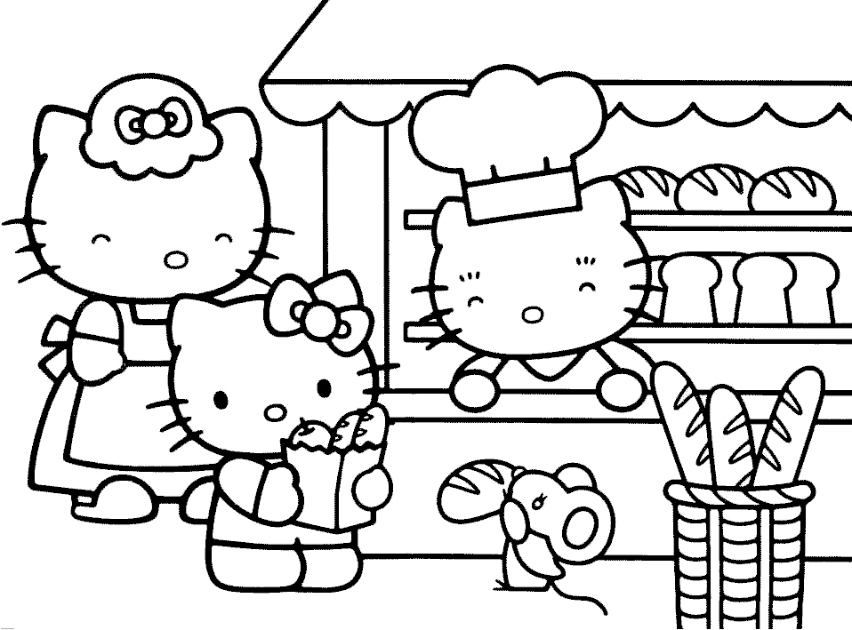 Hello Kitty At The Baker Coloring Page