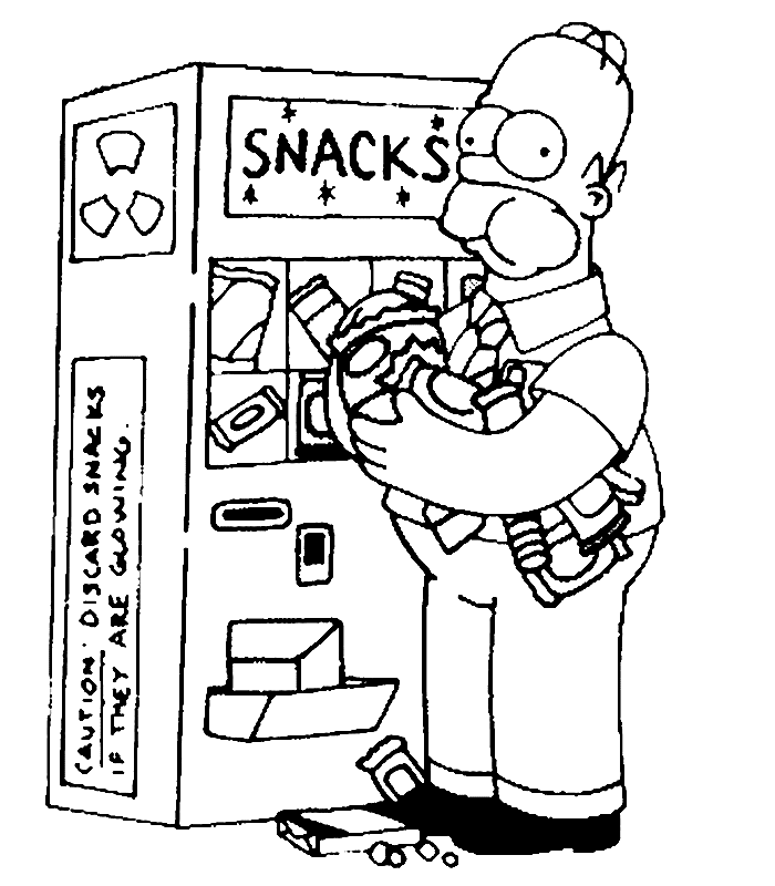 Homer Simpson At Vending Machine Coloring Page
