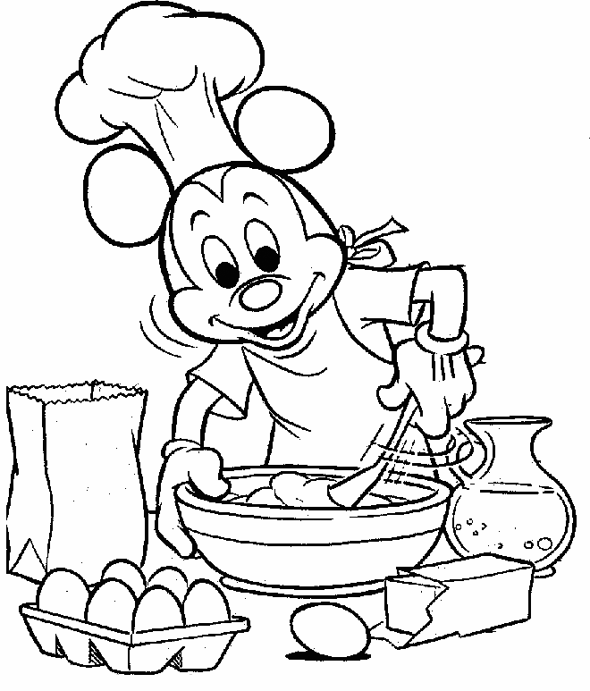 Mickey Mouse Baking Coloring Page