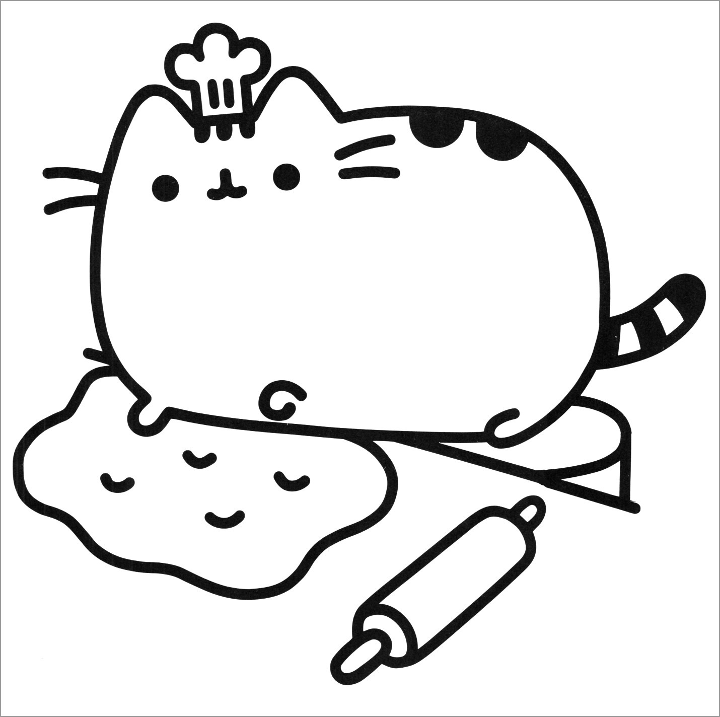 Pusheen Cat Baking Coloring Page