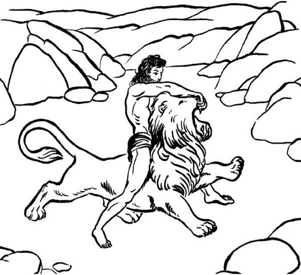 Sampson And The Lion Coloring Page