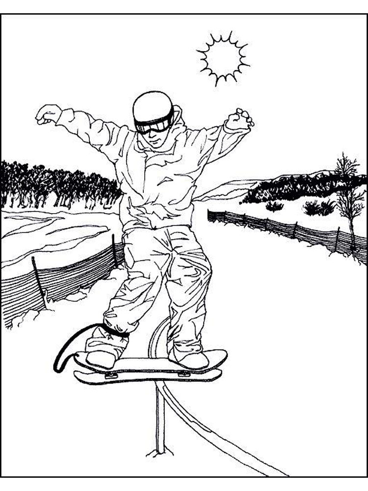 Snowboarding Grind Coloring Page