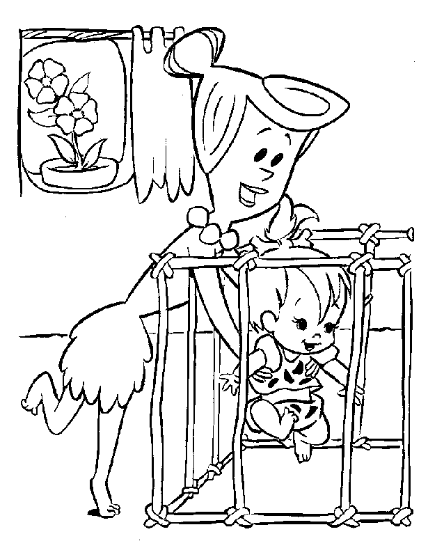 Wilma And Pebbles Flinstone Coloring Page