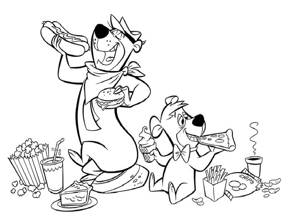 Yogi Bear Eating Snacks Coloring Page